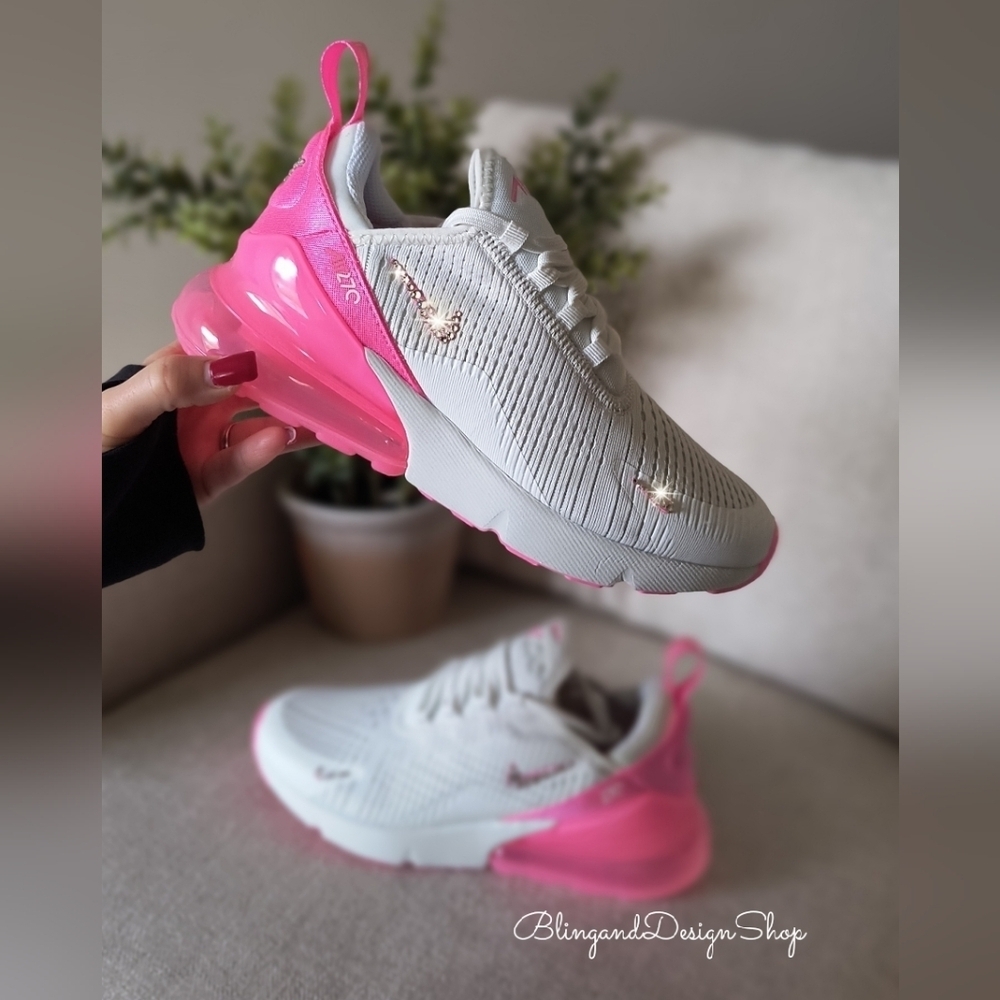 Bling Nike Air Max 270 Pink Sneakers Shoes Customized With Crystals Women's New